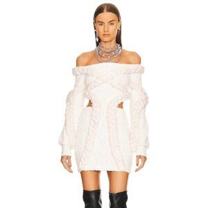 NWT NBD Elsie Boucle Mini Dress with Cables in White XS